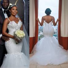Vestidos de novia africanos de talla grande, moda de boda de sirena, vestidos de novia de encaje con cuentas de espalda abierta hechos a mano, 2021 2024 - compra barato