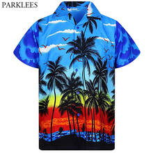 Blue Palm Tree Printed Beach Wear Shirt Men 2020 Summer Short Sleeve Men Hawaiian Shirt Casual Button Down Camisa Hawaiana 3XL 2024 - buy cheap