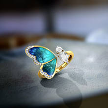 Anillo ajustable con mariposa azul para mujer, anillos de oro para mujer, regalo romántico de cumpleaños, elegante, joyería Simple, moda A3M465 2024 - compra barato