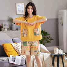 BZEL-Conjunto de pijama de algodón para Mujer, ropa de dormir cómoda, pantalón corto informal amarillo para casa, suave, novedad de verano 2024 - compra barato
