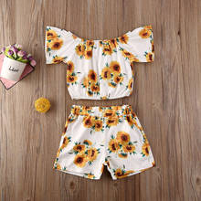Pudcoco Toddler Baby Girl Clothes Sunflower Print Off Shoudler Short Sleeve Tops Short Pants 2Pcs Outfits Cotton Clothes 2024 - buy cheap
