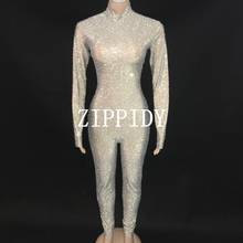 Mono Sexy completo con diamantes de imitación, mono desnudo de manga larga con piedras, traje de lujo para fiesta de actuación, traje de baile 2024 - compra barato