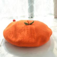 Boné de boina elástico de lã do falso do inverno das crianças com folhas verdes bonitos kawaii japonês dos desenhos animados laranja do pintor do fruto 2024 - compre barato