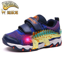 Dinoskulls 3D Динозавр Детская обувь 2020 Весна светящиеся кроссовки 3 мальчика детей от года до 5 лет, светодиодный свет спортивные кроссовки с дышащей сеткой 2024 - купить недорого