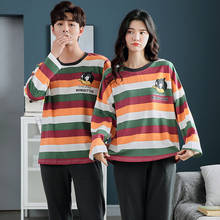 CAIYIER 2020 Cute Colorful Stripe Print Couple Pajama Set Cotton Women & Men Loves Sleepwear Winter Soft Lovely Casual Loungwear 2024 - buy cheap