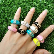 10Pcs New Fashion Enamel CZ Paved Initials Alphabet Diy Name Ring For Women Classic Jewelry Engagement CZ Letter Finger Ring 2024 - buy cheap
