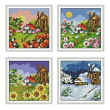 Joy Sunday Cross Stitch Kit Cottage Four Seasons Landscape Series DMC 11CT 14 CT Manual Embroidery Kit, Craft Sewing Kit Set 2024 - buy cheap