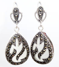 11/2" late trend 925 Silver & Marcasite inlay white opal  Waterdrop Earrings 2024 - buy cheap