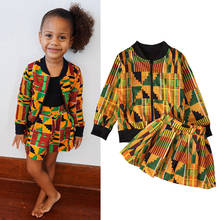 Conjuntos de roupas infantis, jaqueta de zíper estilo boêmio + saia estampada, para primavera e outono 2024 - compre barato