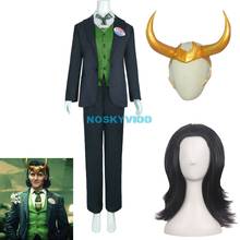 Fantasia de loki laufeyson 2021, conjunto completo de trajes masculinos para cosplay, peruca e capacete, adereços de god of evil uniforme 2024 - compre barato