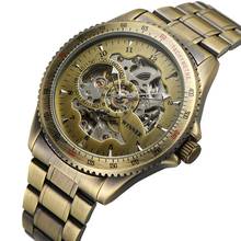 Relógio de pulso winner vintage, esqueleto de bronze, automático, mecânico, transparente, masculino, pulseira de aço única, steampunk, luxuoso, presentes 2024 - compre barato