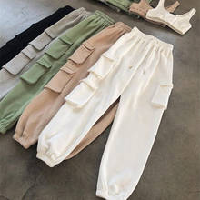 Calça de moletom feminina casual com muitos bolsos, cintura alta e cordão solto, plus size, para primavera e outono 2024 - compre barato