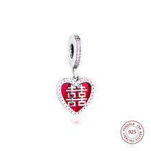 CKK 925 Sterling Silver Bead Chinese Double Happiness Heart Charms Beads for Jewelry Making Fit Pandora Bracelets DIY kralen 2024 - buy cheap