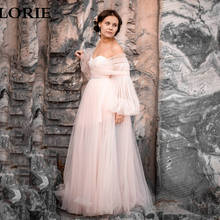 Lorie luz rosa princesa vestido de casamento querida appliqued puff mangas vestido de noiva a linha tule sem costas boho vestido de casamento 2024 - compre barato