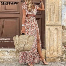 Women Summer Beach Sundress 2021 Casual Loose Long Maxi Dress Sexy V-Neck Short Sleeve Boho Dress Vintage Print Party Dresses 2024 - buy cheap