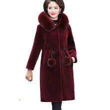 Winter Women's Faux Wool Coat High Quality Faux Coats Warm Hooded Fur Collar Lmitation Water Velvet Long Coat Slim Female Jacket 2024 - buy cheap