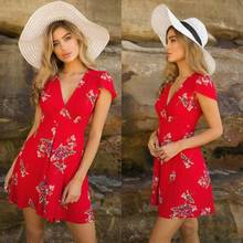 Womens Sexy Summer Beach Sundress Female V Neck Casual Short Sleeve Floral Dress Outfits elegant playa harajuku vestido femme 2024 - buy cheap