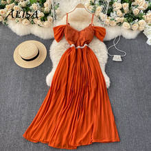 New Women Elegant Pleated Dress Vestidos Summer Patchwork Lace Vintage A Line Evening Party Dresses Ladies French Long Robe 2024 - buy cheap