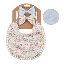 2 Pcs Baby Headbands+ 1 Pc Tassel Saliva Towel Kit Newborn Floral Print Double Side Bibs Bandana Burp Cloths Feeding Smock Stuff 2024 - buy cheap