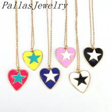 10Pcs  Enamel Star On Enamel Heart Pendant with Gold Finish,Pink Blue White Black Enamel Heart Pendant Necklaces 2024 - buy cheap