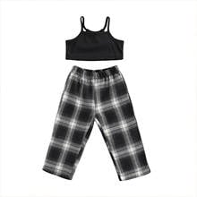 FOCUSNORM 0-6Y Summer 2pcs Kids Girls Fashion Clothes Sets Solid Strapless Vest Tops Plaid Printed Long Pants 2024 - buy cheap