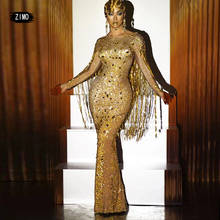 luxury maxi dress long sleeve for women wedding Party Rhinestone Dresses print Black gold Birthday Evening Tassel Stage Costumes 2024 - buy cheap