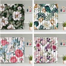 Cortina de ducha de flores de plantas verdes, pintura al óleo de flores, impresión 3d, pantalla de baño de niña, decoración del hogar, cortinas colgantes de pared impermeables 2024 - compra barato