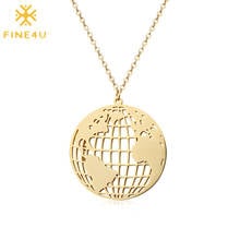 FINE4U N310 Round Globe World Map Pendant Necklace Stainless Steel Earth Necklace For Men Women Vintage Travel Gifts 2024 - buy cheap