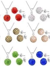 fg453le Mix color black white blue10mm Fashion    Set Pendant necklace studs Earring Jewelry With Disco Balls crystal 2024 - buy cheap