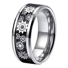 Tungsten Ring Wedding Band For Men Women With Mechanical Gear Wheel Black Carbon Fiber Inlay Bevel Edges 8MM Comfort Fit 2024 - buy cheap