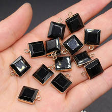 5 piezas de piedra Natural para hacer joyas, colgantes de ágata negra con forma cuadrada, abalorios, pulsera, collar, tamaño 12x16mm 2024 - compra barato