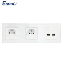 Esooli French Standard, 2 Gang Wall Electric / Power Double Socket / Plug With Dual USB Port 2100mA Outlet With Usb 2024 - buy cheap