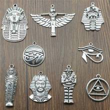 Amuletos egípcios, faraó e cleópatra, 2 peças, cor prata antiga para fazer joias, pingente de cleópatra 2024 - compre barato