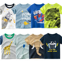 Модные детские футболки с коротким рукавом, хлопковая летняя блузка с принтом животных для маленьких мальчиков и девочек, одежда, повседневная футболка, топ для 2-7 лет 2024 - купить недорого
