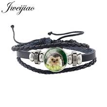 Jweijiao-pulseira em couro pu com cabochão de vidro pequeno, animal e ouriço, 18mm, redondo, com botão de pressão, foto, jóias h227 2024 - compre barato