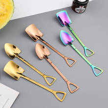 Cuchara de helado en forma de pala de Metal, cuchara de café multicolor, herramienta de mango largo, accesorios de cocina, vajilla 2024 - compra barato