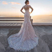 Vestido de noiva estilo sereia, veste de casamento em tule para noiva, manga longa, com gola v, branca marfim 2024 - compre barato