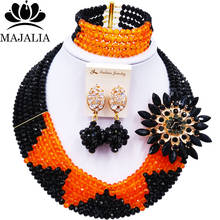 Nigerian Beautiful Bride Wedding Black and Orange Crystal Necklace African Wedding Dress Accessories Jewelry Set SJ-32 2024 - buy cheap