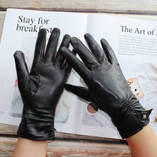 New Women's Fashion Black Leather Gloves Two Kinds Of Inner Lining Winter Cold And Warm Fashion Sheepskin Gloves 2024 - buy cheap