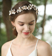 Diadema de boda Floral de oro bohemio para mujer, corona de pelo nupcial, diadema de hoja, diadema con cable a mano, accesorios para el cabello 2024 - compra barato