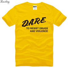 Футболка мужская хлопковая с коротким рукавом, Повседневная рубашка с принтом с надписью осмелиться противостоять наркотикам и насилию, лето 2024 - купить недорого