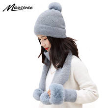 Winter Knitted Beanies Hats Women Thick Warm Pompom Skullies Hat Female Knit Letter Bonnet Gloves Caps Outdoor Riding Sets 2024 - buy cheap