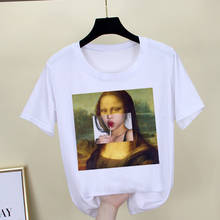 Spoof Mona Lisa Print T Shirts Women aesthetics funny Tshirts Casual Short Sleeves Fun Tops t-shirt Female Clothing Harajuku Tee 2024 - buy cheap