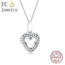 FC Jewelry 925 Sterling Silver Mickey Love Heart Cubic Zircon Statement Pendant Necklace For Women Boho Choker Collar Chain Gift 2024 - buy cheap