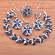 Best Birthday Gift Silver Plated Jewelry Set Blue Zirconia For Women Wedding Earrings Pendant Rings Bracelet Set JS0532 2024 - buy cheap