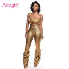 Adogirl Gold Snakeskin Print Women Sexy Two Piece Set Strapless Tube Top Ruched Skinny Pants Night Club Suit Party Outfits 2024 - buy cheap