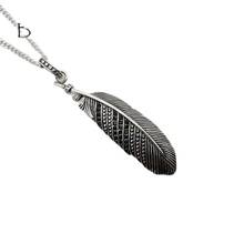 Black Knight Vintage silver color Black CZ stones Feather pendant necklace Stainless steel mens chic feather necklace BLKN0779 2024 - buy cheap