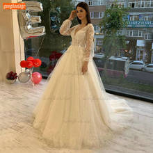 Charming Boho Wedding Dresses 2020 Lace Up Appliqued Tulle Ball Gown Bridal Dress Long Sleeves Gala Custom Made Vestido De Noiva 2024 - buy cheap