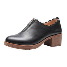 Big Size 32-43 Vintage Block Heels Platform Shoes Women Pumps Spring 2022 Med Heel Leather Shoes Ladies Oxfords Office 2024 - buy cheap