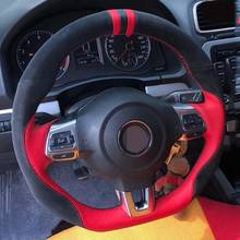 Cubierta de cuero genuino para volante de coche, protector de ante negro para VW Polo GTI Scirocco R Passat CC r-line 2010 Volkswagen Golf 6 GTI MK6 2024 - compra barato